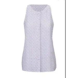 CABI Priscilla Sleeveless Blouse Size Large Button Front Purple White #5905 EUC